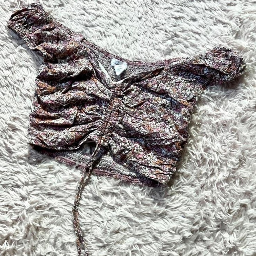 Y2K Floral Delicate Peasant Prairie Cottage Core Off Shoulder Crop Top‎ Womens M